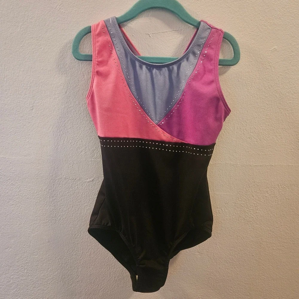 MORET Kids Gymnastics Leotard Sparkly Pink Purple Black Girls Size 6/7‎